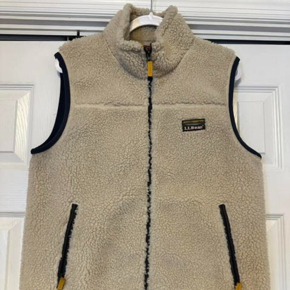 L.L. Bean Fleece Vest: Cream w/Navy Trim